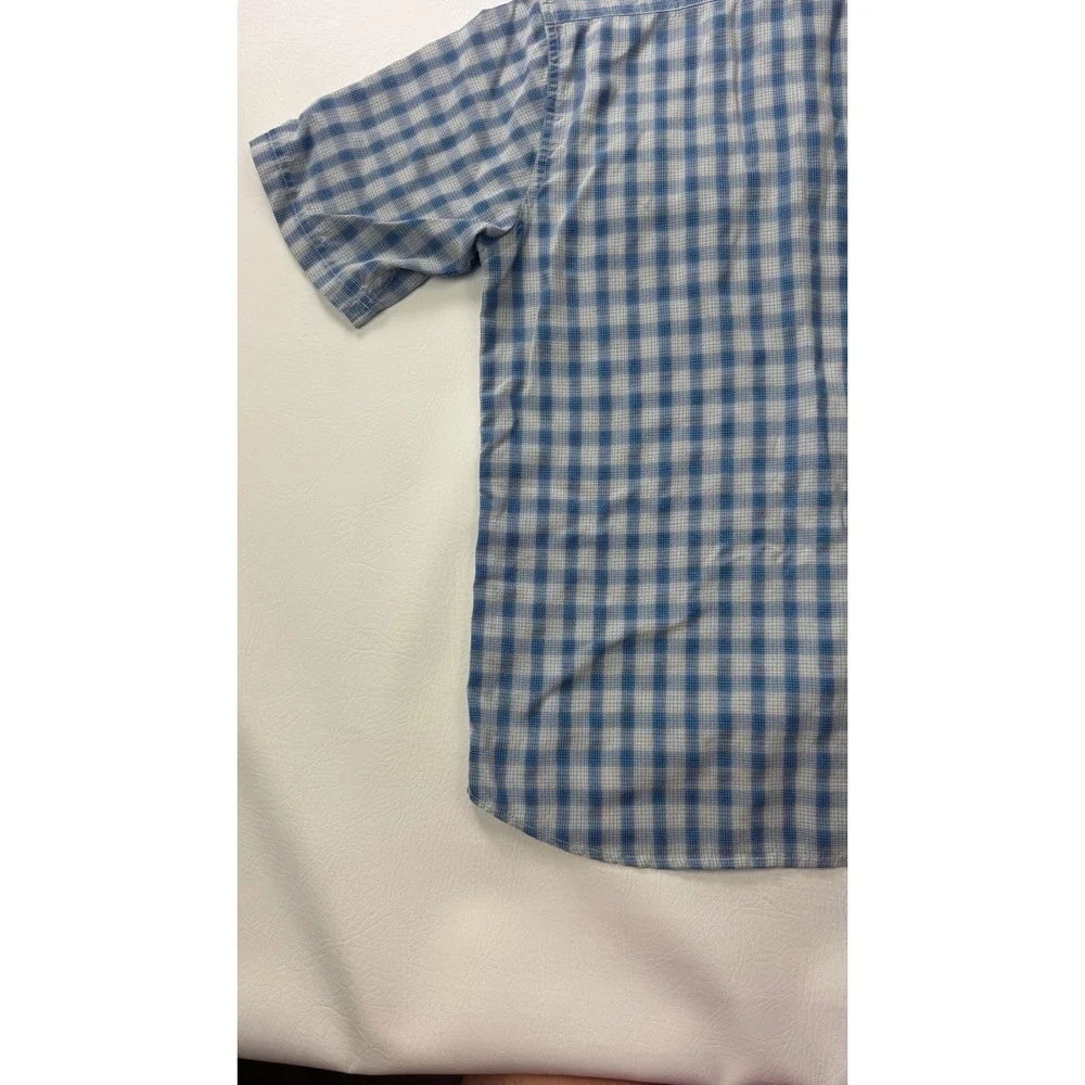 The North Face Mens Blue Gingham Plaid Short Sleeve Button Down Shirt Small AH6S